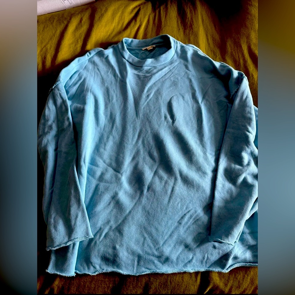 Eileen Fisher Size Medium Aqua Blue Cropped Sweatshirt Organic Cotton Womens